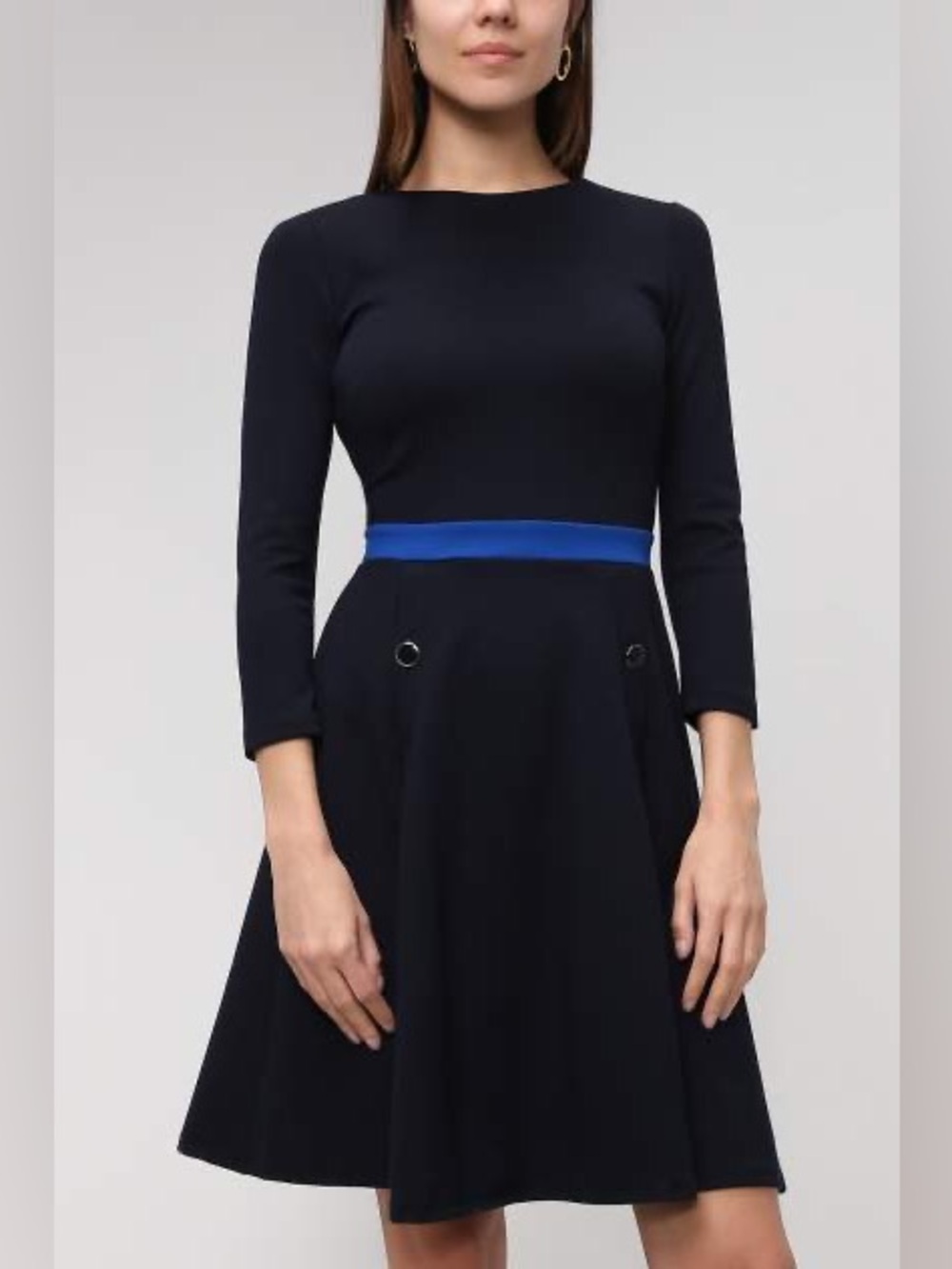 Hobbs London Gina Ponte Knit Fit Flare Dress Navy Cobalt Blue Size 10